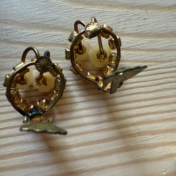 Vintage Austrian Rhinestone & Floral Clip-On Earrings & Brooch Set Mid Century - Picture 6 of 12